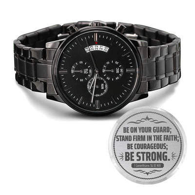 Soyez sur vos gardes (1 Corinthiens 16:13, Nouvelle version internationale) – Montre pour hommes
