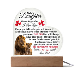 À Ma Fille Vieux Lion – Plaque Cœur en Acrylique