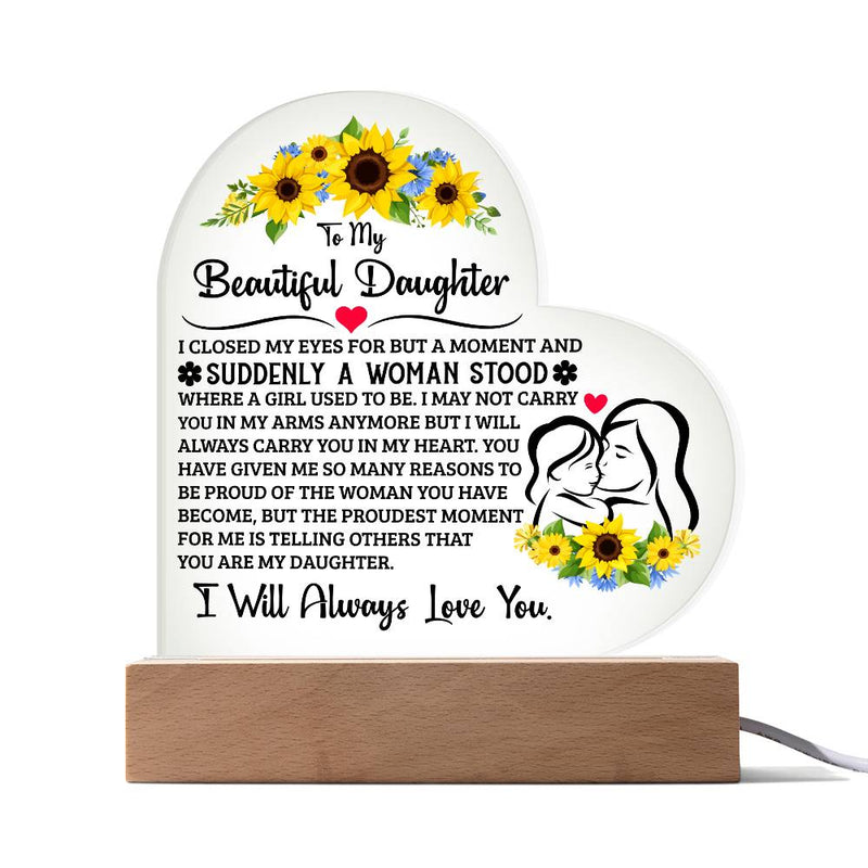 À Ma Fille Fière – Plaque Cœur en Acrylique