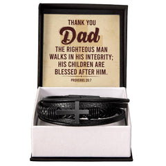 Proverbes 20:7 - Bracelet Croix en Cuir