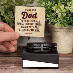 Proverbes 20:7 - Bracelet Croix en Cuir