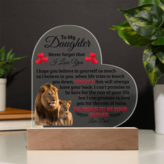 À Ma Fille Vieux Lion – Plaque Cœur en Acrylique