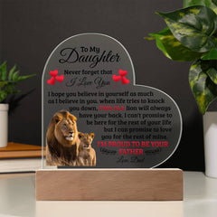 À Ma Fille Vieux Lion – Plaque Cœur en Acrylique